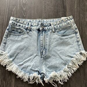 SHEIN Light Blue Frayed Hem Jean Shorts